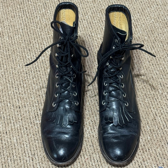 Justin Women's Leather Lace-Up Ankle Roper Western Boots Black L506 Size 8.5 - Picture 1 of 9